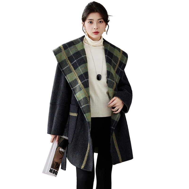 Women's Korean Reversible Double-faced Cashmere Coat | New Retro Plaid, Elegant Loose Slimming Woolen Outerwear