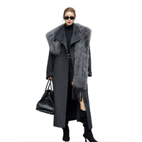 Women's 2025 Autumn & Winter New Double-Faced Cashmere Coat | Oversized Fox Fur Collar, Wide Lapel, Knee-Length Woolen Outerwear