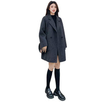 2025 New Women's Gray Double-Faced Cashmere Coat | Loose Mid-Length Woolen Coat for Autumn & Winter