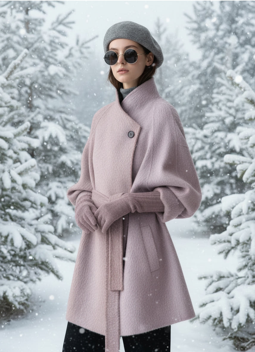 2025 Autumn Winter New! Women's High-End Double-Faced Cashmere Coat - Korean Waist-Cinching Slim Fit for Petite