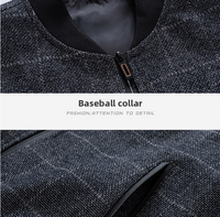 Men's Zip Front Bomber Jacket - Gray Windowpane Plaid with Ribbed Collar