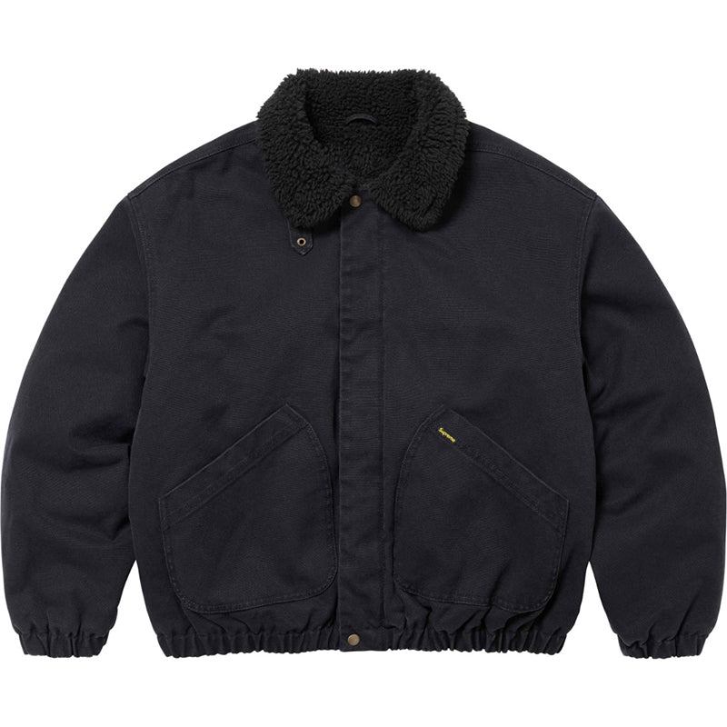 Fineryclothes Sherpa Collar Bomber Jacket, Denim Work Jacket with Fleece Lining, Available in Black, White, Blue