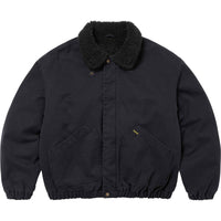 Fineryclothes Sherpa Collar Bomber Jacket, Denim Work Jacket with Fleece Lining, Available in Black, White, Blue