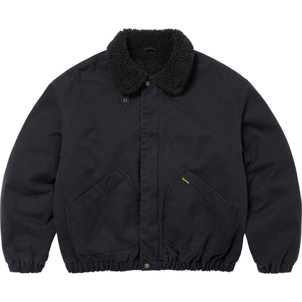 Fineryclothes Sherpa Collar Bomber Jacket, Denim Work Jacket with Fleece Lining, Available in Black, White, Blue