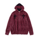 Fineryclothes Plush Faux Fur Hooded Jacket with Cross Design, Zip Front, Available in Burgundy, White, Black