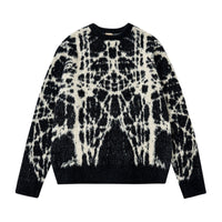 Fineryclothes Abstract Pattern Knit Sweater, Long Sleeve Crew Neck Pullover, Black and White, Gray and White