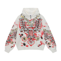 Valley Graphic Print Zip-Up Hoodie, Red and White Design, Available in Pink and White