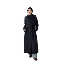 High-end Hepburn Retro Stand-up Collar Diagonal Buckle Double-faced Cashmere Coat | Slim, Thickened Warm Woolen Outerwear