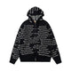 Fineryclothes Text Print Zip-Up Hoodie Sweatshirt, Black and Grey, All-Over Typography Pattern