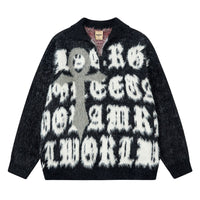 Fineryclothes Fuzzy Text Graphic Sweater, Black and White, Oversized Typography Design