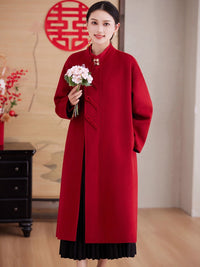 Women's New Chinese Red Double-faced Cashmere Coat | 2025 New Year/Wedding Bride Toast Mid-long Outerwear