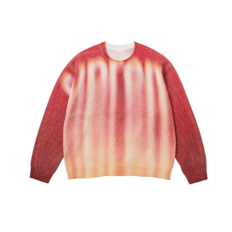 Fineryclothes Tie Dye Crewneck Sweater, Long Sleeve Knit Pullover, 3 Color Variations - Red, Navy Blue, Black
