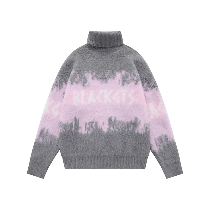 Fineryclothes Tie-Dye Turtleneck Sweater, Knit Pattern Design in Gray Pink Black, Multiple Color Options