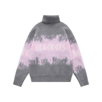 Fineryclothes Tie-Dye Turtleneck Sweater, Knit Pattern Design in Gray Pink Black, Multiple Color Options
