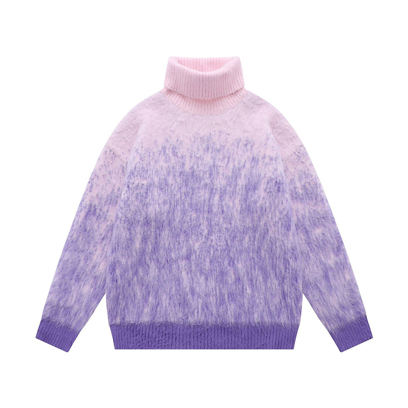 Fineryclothes Turtleneck Gradient Sweater, Ombre Pattern, Long Sleeve Knit Pullover, 3 Colors - Purple, Green, Gray