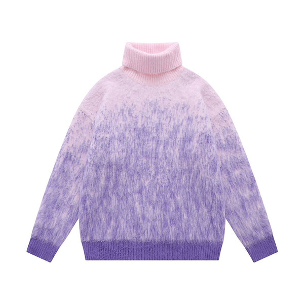 Fineryclothes Turtleneck Gradient Sweater, Ombre Pattern, Long Sleeve Knit Pullover, 3 Colors - Purple, Green, Gray