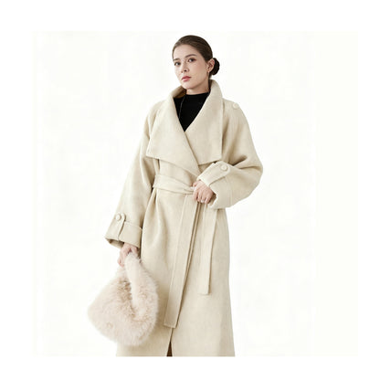 Fineryclothes Double-Faced Wool Wrap Coat, Mid-Calf Length, Shawl Collar, Long Sleeves, STYLE NO.004