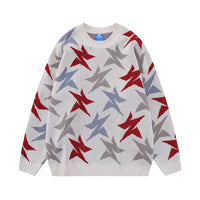 Fineryclothes Star Pattern Knit Sweater, Crew Neck, Long Sleeve, Available in White and Brown