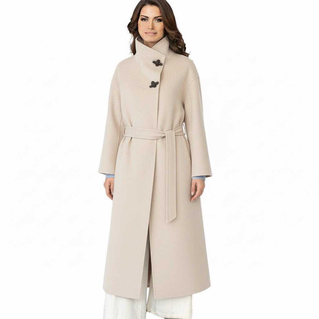 Women's High-End Double-Faced Cashmere Coat | Mid-Length, Stand Collar & Belted | Thickened Wool Blend | 2025 Autumn/Winter New Arrival