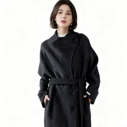 Fineryclothes Double-Faced Wool Wrap Coat, Mid-Calf Length, Shawl Collar, Long Sleeves, STYLE NO.004