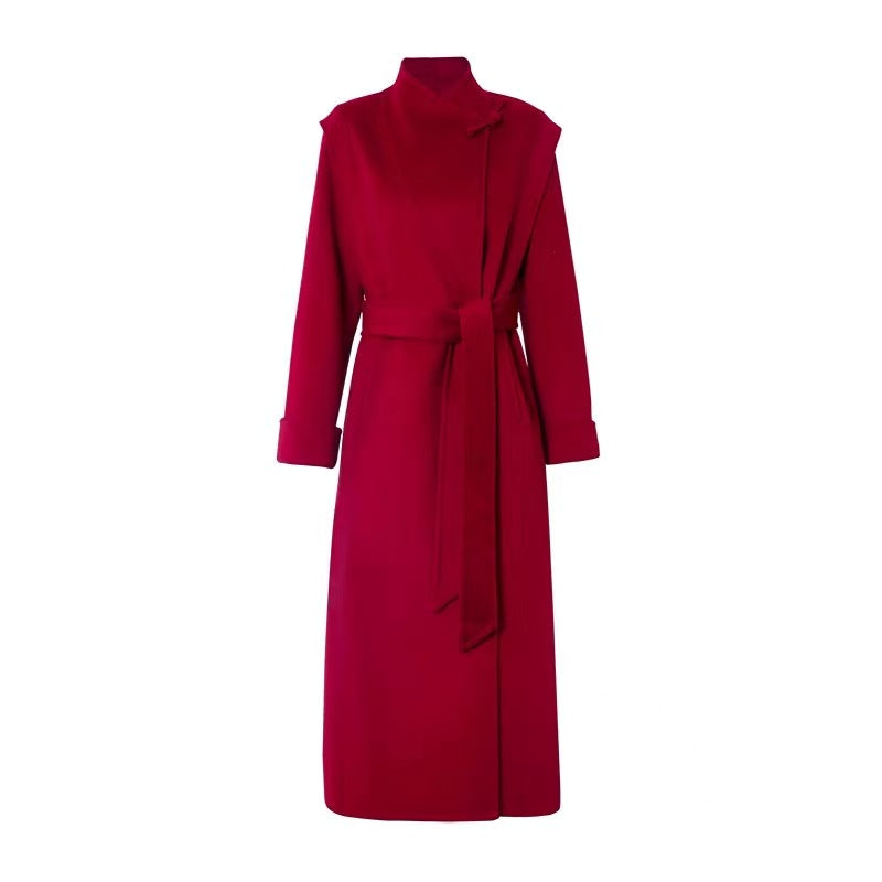 New Chinese-style red toast dress, double-sided cashmere coat for women, autumn and winter bride's wedding and engagement dress, woolen coat