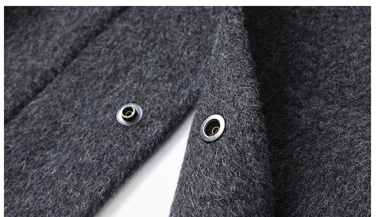 Fineryclothes Men's Wool Blend Jacket with Leather Collar, Gray, Full-Zip Winter Coat with Button Cuffs