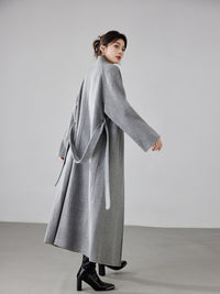 High-end Hepburn Retro Stand-up Collar Diagonal Buckle Double-faced Cashmere Coat | Slim, Thickened Warm Woolen Outerwear