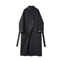 High-end Hepburn Retro Stand-up Collar Diagonal Buckle Double-faced Cashmere Coat | Slim, Thickened Warm Woolen Outerwear