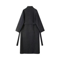 High-end Hepburn Retro Stand-up Collar Diagonal Buckle Double-faced Cashmere Coat | Slim, Thickened Warm Woolen Outerwear