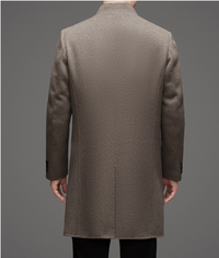 Men's Knee-Length Stand-Up Collar Coat - Double-faced Wool Outerwear with Thick White Goose Down Liner