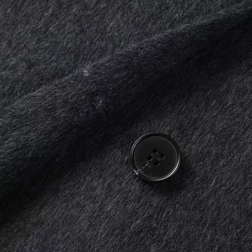 High-end Hepburn Retro Stand-up Collar Diagonal Buckle Double-faced Cashmere Coat | Slim, Thickened Warm Woolen Outerwear