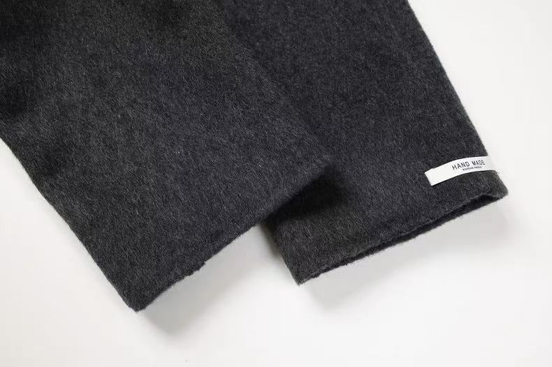 High-end Hepburn Retro Stand-up Collar Diagonal Buckle Double-faced Cashmere Coat | Slim, Thickened Warm Woolen Outerwear