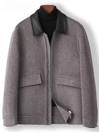 Men's 2025 A/W Double-faced Wool Outerwear: Woolen Overcoat & Jacket with Genuine Leather Patchwork, Casual Style