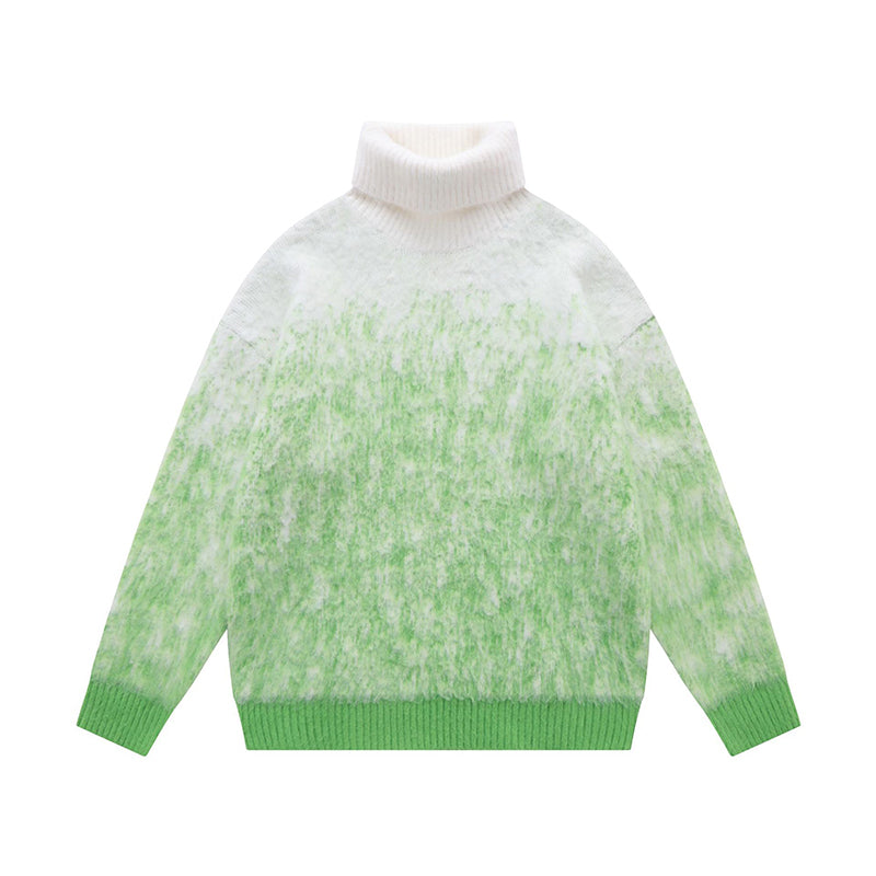 Fineryclothes Turtleneck Gradient Sweater, Ombre Pattern, Long Sleeve Knit Pullover, 3 Colors - Purple, Green, Gray