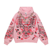 Valley Graphic Print Zip-Up Hoodie, Red and White Design, Available in Pink and White
