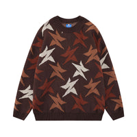 Fineryclothes Star Pattern Knit Sweater, Crew Neck, Long Sleeve, Available in White and Brown