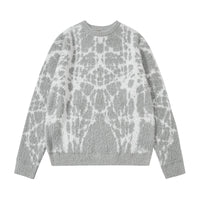 Fineryclothes Abstract Pattern Knit Sweater, Long Sleeve Crew Neck Pullover, Black and White, Gray and White