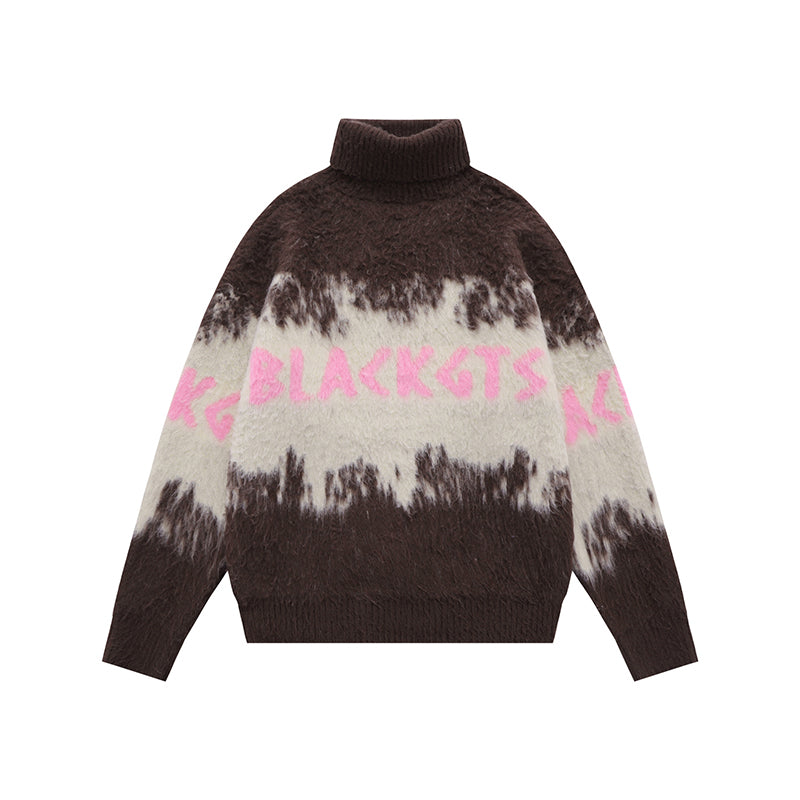 Fineryclothes Tie-Dye Turtleneck Sweater, Knit Pattern Design in Gray Pink Black, Multiple Color Options