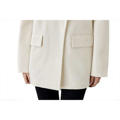 Fineryclothes Women's Elegant Long Blazer, Cream White, Double-Button Front, V-Neck