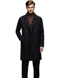 Men's Mid-Length Double-Faced Wool Coat - Autumn Winter , Double-Breasted Woolen Cashmere