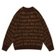 Fineryclothes All-Over Text Print Knit Sweater, Crewneck, Long Sleeve, Available in Black, Brown, Blue