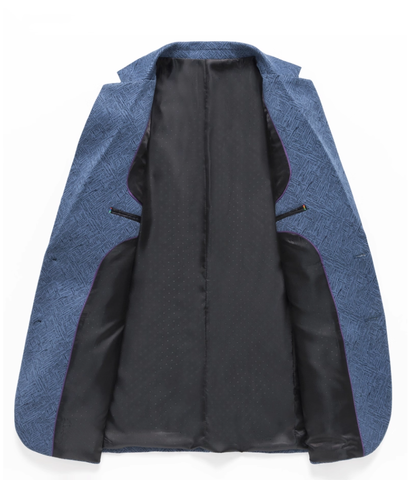 Fineryclothes Men's Textured Blazer, Blue Geometric Pattern, 2-Button Single Breasted Suit Jacket with Black Lining
