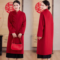 Women's New Chinese Red Double-faced Cashmere Coat | 2025 New Year/Wedding Bride Toast Mid-long Outerwear