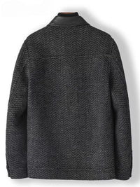 Men's 2025 A/W Double-faced Wool Outerwear: Woolen Overcoat & Jacket with Genuine Leather Patchwork, Casual Style