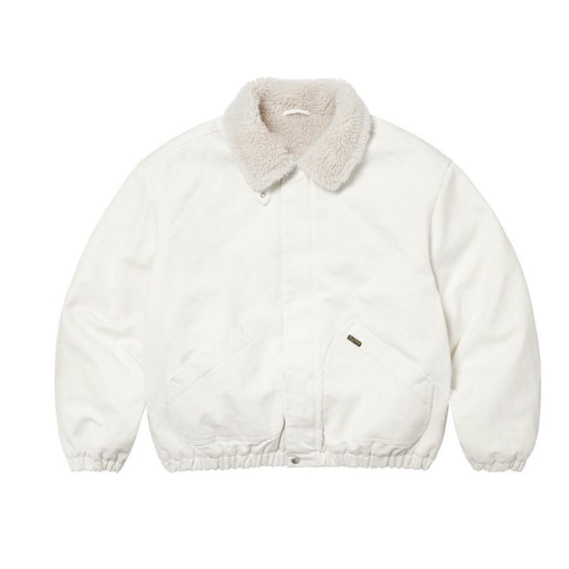 Fineryclothes Sherpa Collar Bomber Jacket, Denim Work Jacket with Fleece Lining, Available in Black, White, Blue