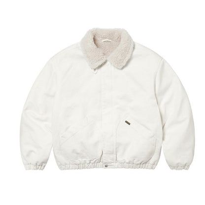 Fineryclothes Sherpa Collar Bomber Jacket, Denim Work Jacket with Fleece Lining, Available in Black, White, Blue