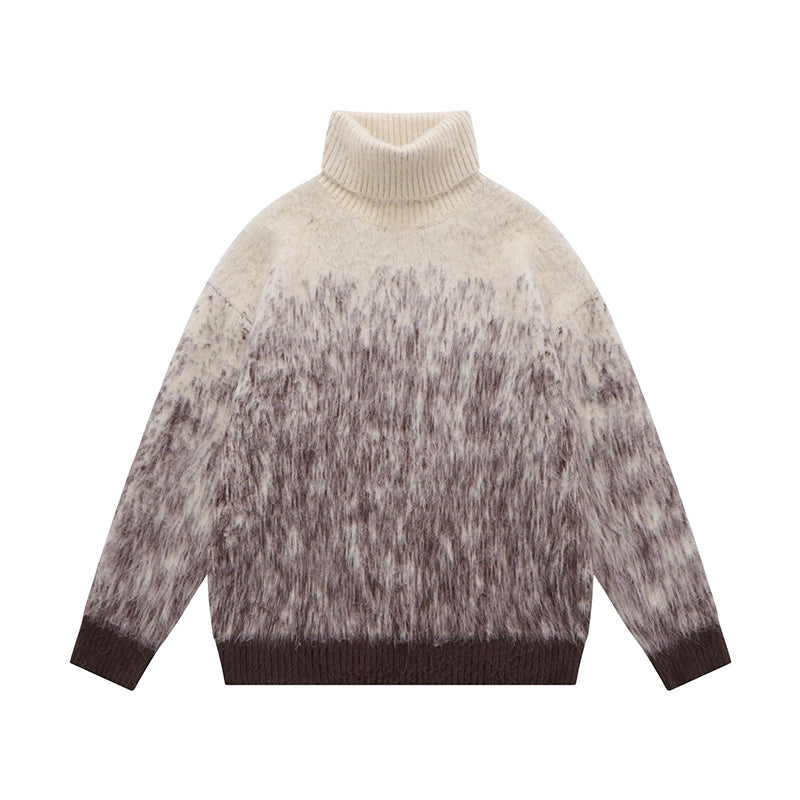 Fineryclothes Turtleneck Gradient Sweater, Ombre Pattern, Long Sleeve Knit Pullover, 3 Colors - Purple, Green, Gray