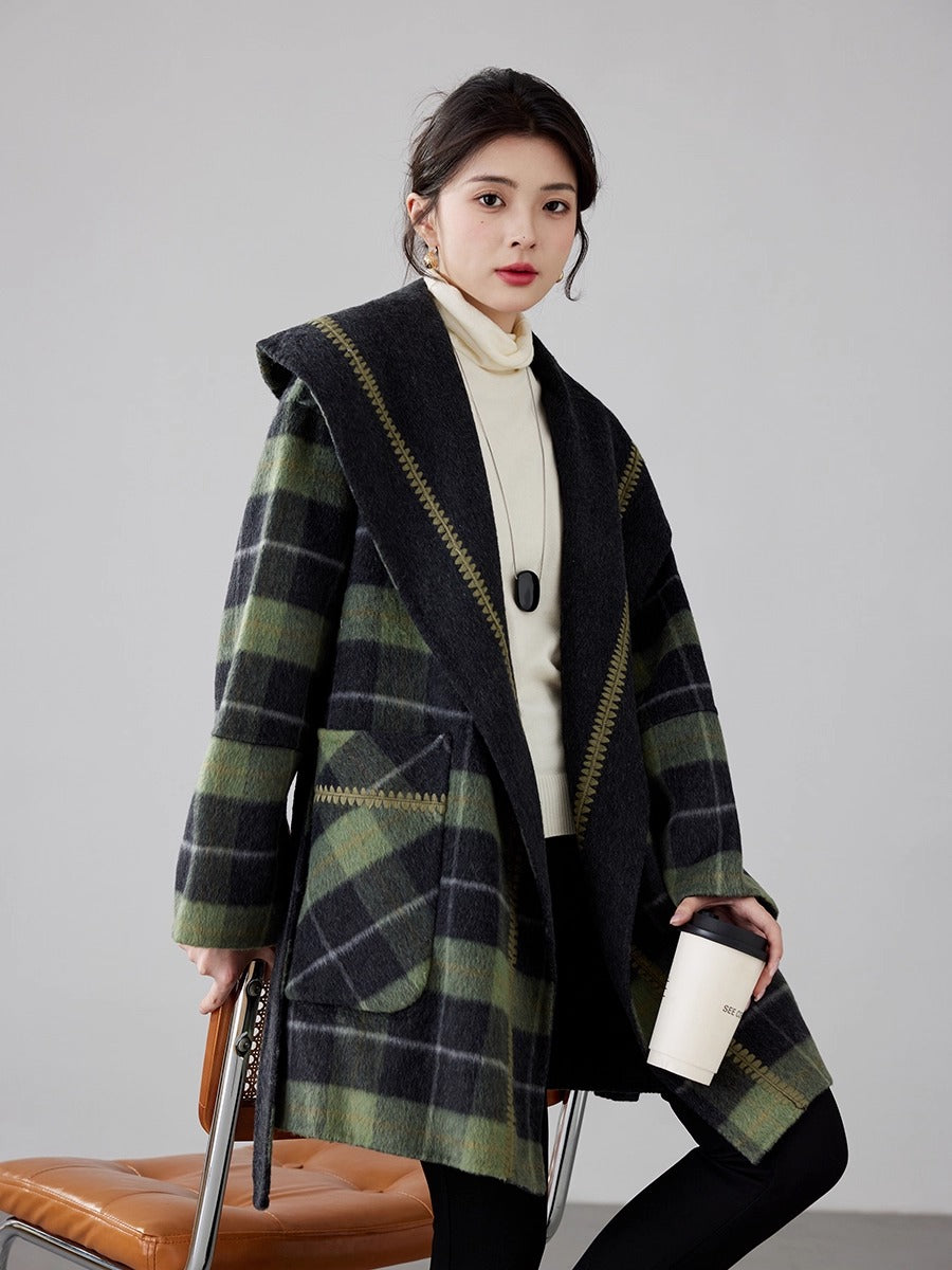 Women's Korean Reversible Double-faced Cashmere Coat | New Retro Plaid, Elegant Loose Slimming Woolen Outerwear