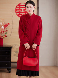 Women's New Chinese Red Double-faced Cashmere Coat | 2025 New Year/Wedding Bride Toast Mid-long Outerwear