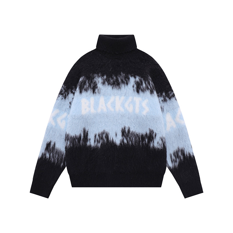 Fineryclothes Tie-Dye Turtleneck Sweater, Knit Pattern Design in Gray Pink Black, Multiple Color Options